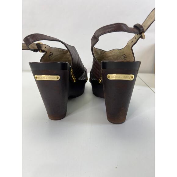 Michael Kors Wedge Sandals Gold Studs Chocolate Brown 8.5 - Picture 3 of 7